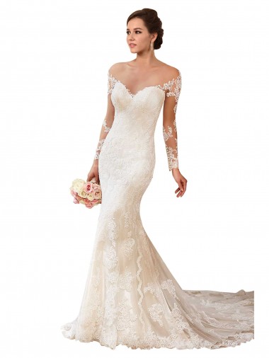 Long Sleeves Ivory Mermaid Sweetheart Wedding Gowns Lincoln