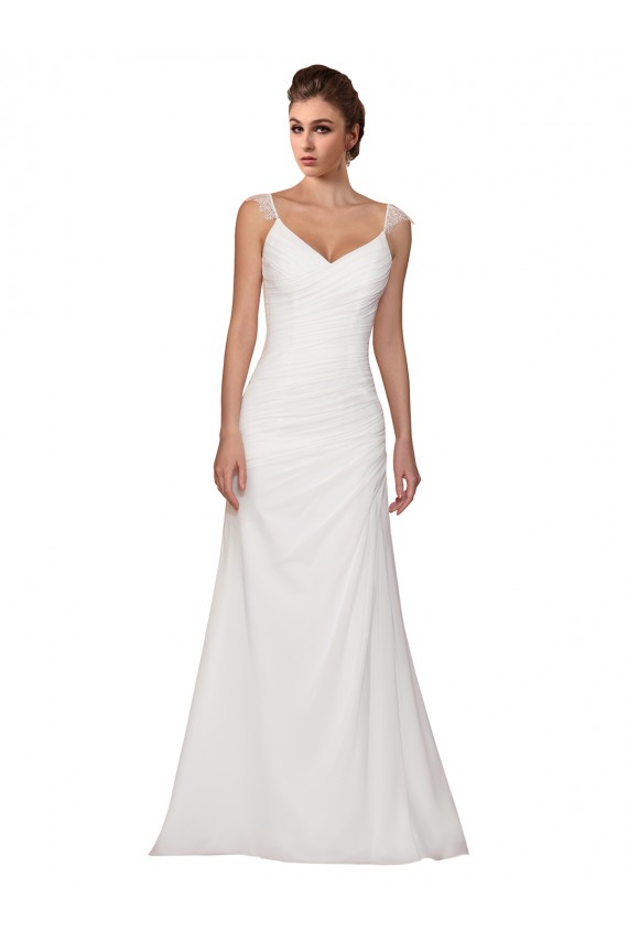 Sleeveless Ivory Sheath V-Neck Wedding Dress Lincoln