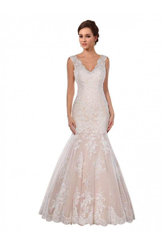 Sleeveless Ivory & Champagne Mermaid V-Neck Modern Wedding Dress Lincoln