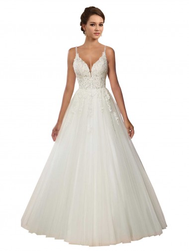 Sleeveless Ivory Ball Gown Spaghetti Straps Boho Wedding Dress Lincoln