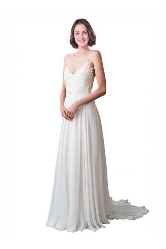 Sleeveless Ivory A-Line Spaghetti Straps Beach Wedding Dress Lincoln