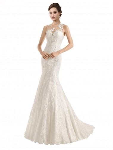 Sleeveless Ivory Mermaid Illusion Neck Wedding Dress Lincoln