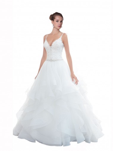 Sleeveless White Ball Gown Spaghetti Straps Beach Wedding Dress Lincoln