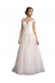 Cap Sleeves Ivory & Champagne A-Line Illusion Neck Beach Wedding Dress Lincoln