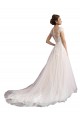 Cap Sleeves Ivory & Champagne A-Line Illusion Neck Beach Wedding Dress Lincoln