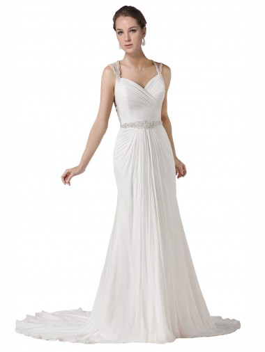 Sleeveless White Sheath Sweetheart Beach Wedding Dress Lincoln