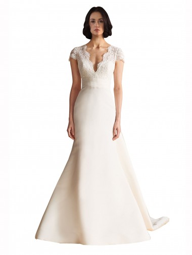 Cap Sleeves Ivory Keyhole Back A-Line V-Neck Wedding Dress Lincoln