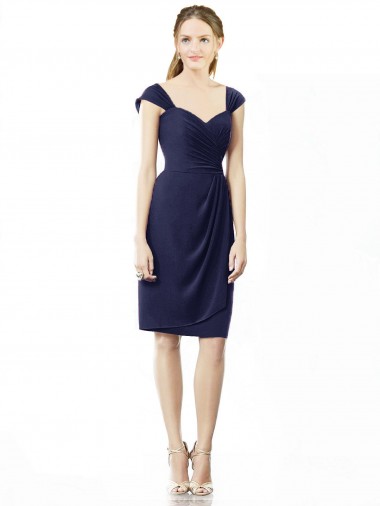 Cap Sleeves Dark Navy Sheath Sweetheart Bridesmaid Dress Lincoln