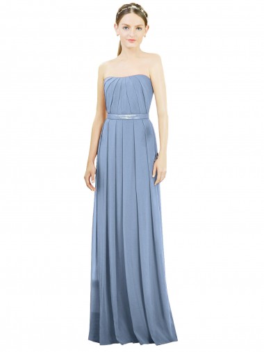 Sleeveless Dusty Blue A-Line Strapless Bridesmaid Dress Lincoln