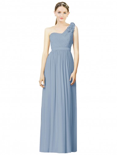 Sleeveless Dusty Blue A-Line One Shoulder Bridesmaid Dress Lincoln