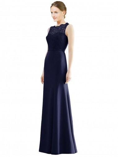 Sleeveless Dark Navy Mermaid Illusion Neck Bridesmaid Dress Lincoln