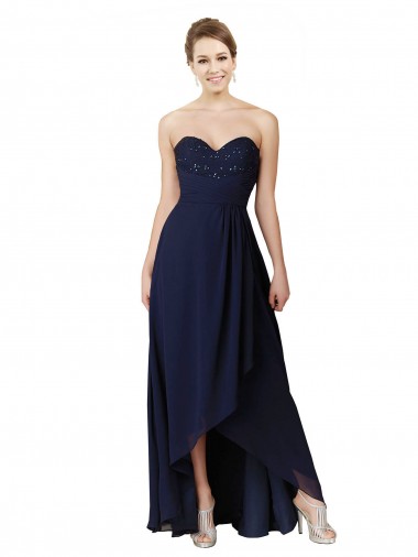 Sleeveless Dark Navy A-Line Sweetheart High Low Bridesmaid Dress Lincoln