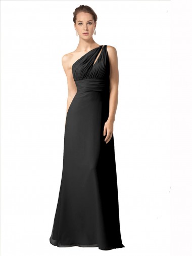 Sleeveless Black A-Line One Shoulder Bridesmaid Dress Lincoln