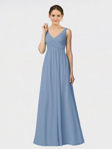 Sleeveless Dusty Blue A-Line Spaghetti Straps Bridesmaid Gown Lincoln