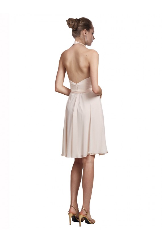 Sleeveless Cream Pink A-Line Halter Neck Bridesmaid Dress Lincoln