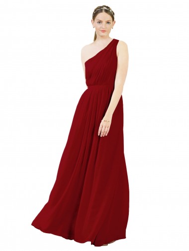 Sleeveless Burgundy A-Line One Shoulder Bridal Party Dress / Evening Dress Lincoln