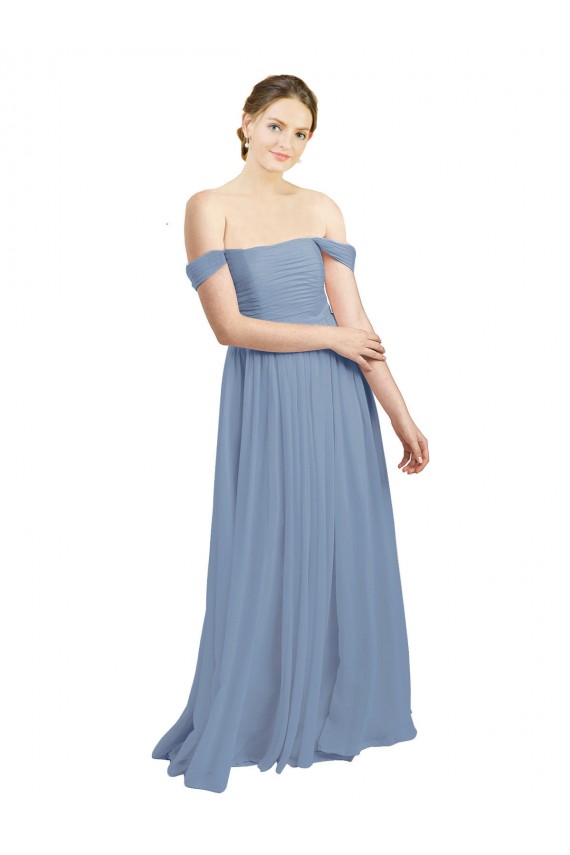 Sleeveless Dusty Blue Open Back A-Line Off the Shoulder Formal Dress / Bridesmaid Dress Lincoln