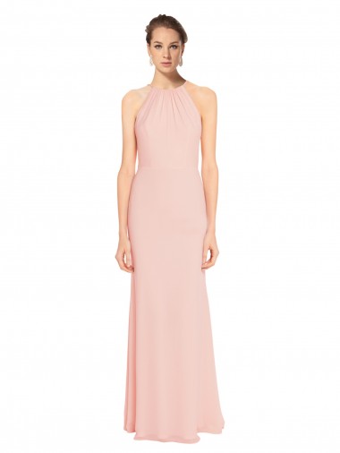 Sleeveless Pink A-Line Chiffon Spaghetti Straps Bridesmaid Dress Lincoln