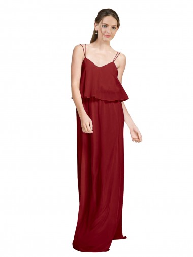 Sleeveless Burgundy Criss Cross Open Back A-Line Spaghetti Straps Bridesmaid Dress Lincoln