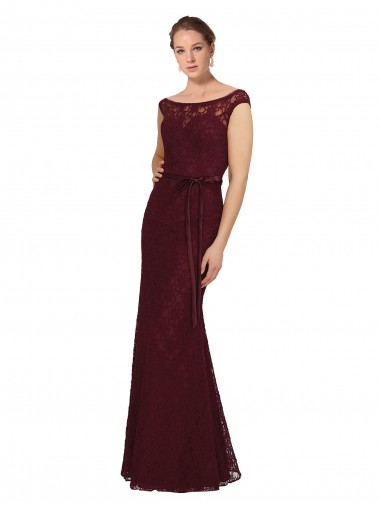 Cap Sleeves Burgundy Gold Sheath Bateau Neck Bridesmaid Dress Lincoln