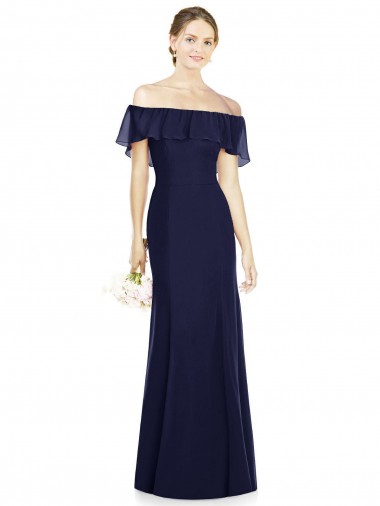 Sleeveless Dark Navy Trumpet Off the Shoulder Bridesmaid Dress Lincoln