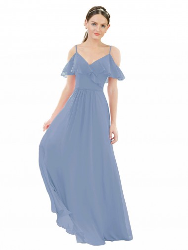 Cap Sleeves Dusty Blue A-Line V-Neck Bridesmaid Dress Lincoln