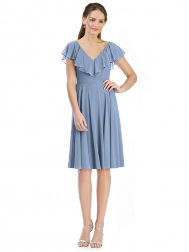 Cap Sleeves Dusty Blue V-Back A-Line V-Neck Bridesmaid Dress Lincoln