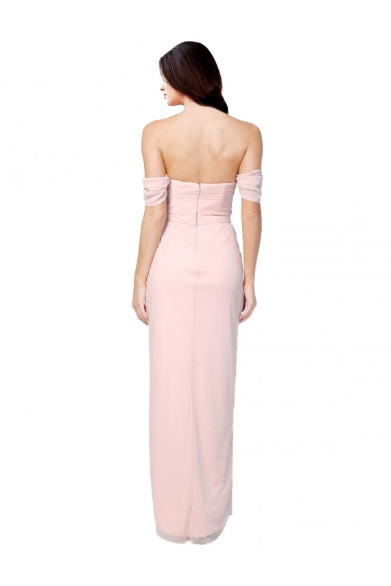 Sleeveless Pink A-Line Soft Chiffon Off the Shoulder High Low Bridesmaid Dress Lincoln