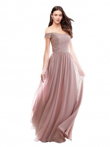 Cap Sleeves Pink A-Line Off the Shoulder Bridesmaid Dress Lincoln