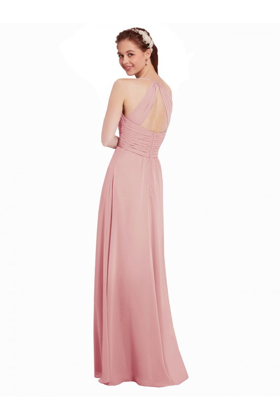 Sleeveless Bliss Pink Keyhole Back A-Line Halter Neck Bridesmaid Dress Lincoln