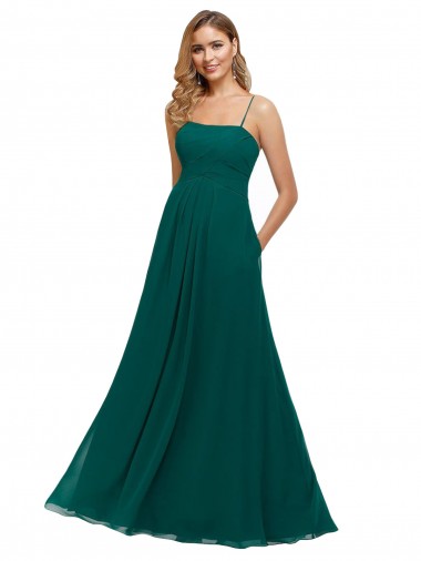 Sleeveless Hunter Low Back A-Line Spaghetti Straps Bridesmaid Dress Lincoln