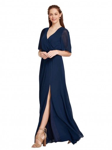 Flutter Sleeves Dark Navy A-Line V-Neck Bridesmaid Dress / Formal Dress Lincoln