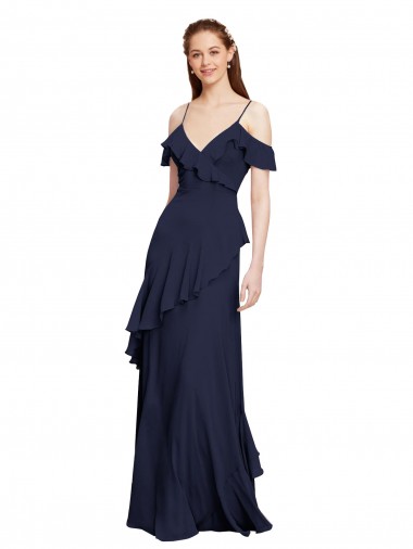 Sleeveless Dark Navy A-Line Off the Shoulder Formal Dresses / Bridesmaid Dresses Lincoln