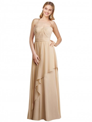 Sleeveless Champagne Criss Cross Open Back A-Line Spaghetti Straps Bridesmaid Dress Lincoln