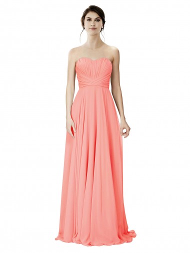 Sleeveless Peach A-Line Strapless Bridesmaid Dress Lincoln