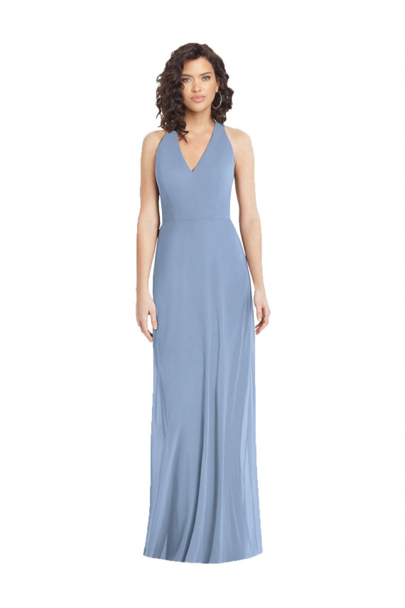 Sleeveless Dusty Blue Open Back Trumpet Halter Neck Formal Evening Gown / Bridesmaid Dress Lincoln