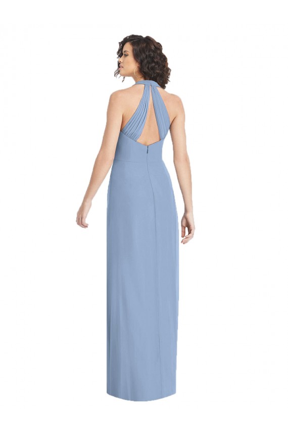 Sleeveless Dusty Blue Open Back Trumpet Halter Neck Formal Evening Gown / Bridesmaid Dress Lincoln