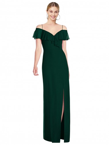 Cold Shoulder Ever Green Trumpet Spaghetti Straps Semi Formal Evening Dress / Bridesmaid Dress Lincoln