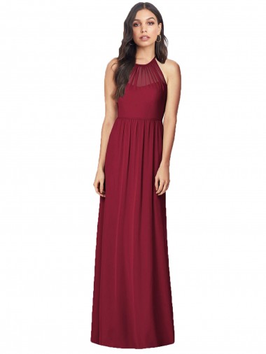 Sleeveless Burgundy Trumpet Halter Neck Bridesmaid Dress Lincoln