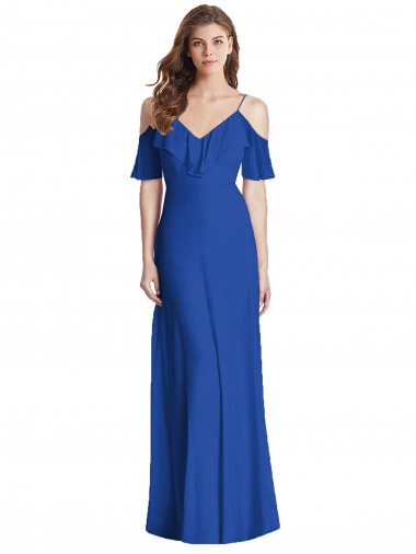 Cold Shoulder Royal Blue V-Back Trumpet Spaghetti Straps Semi Formal Evening Dress / Bridesmaid Dress Lincoln