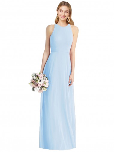 Sleeveless Light Sky Blue Trumpet Halter Neck Semi Formal Evening Dress / Bridesmaid Dress Lincoln