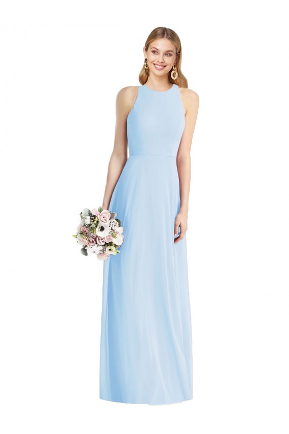 Sleeveless Light Sky Blue Trumpet Halter Neck Semi Formal Evening Dress / Bridesmaid Dress Lincoln