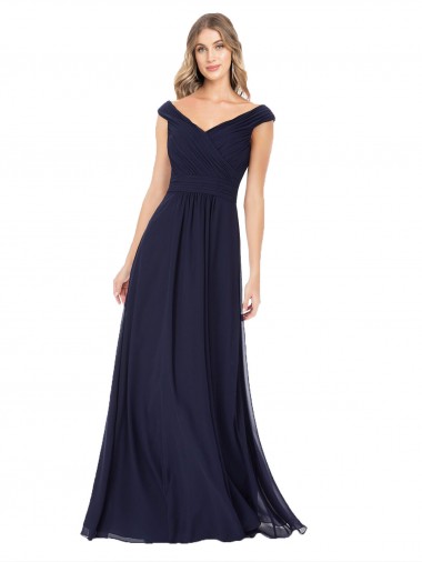 Sleeveless Dark Navy A-Line Off the Shoulder Evening Dress / Bridesmaid Dress Lincoln