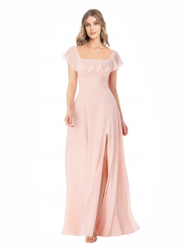 Cap Sleeves Pink A-Line Square Neck Formal Dress / Bridesmaid Dress Lincoln