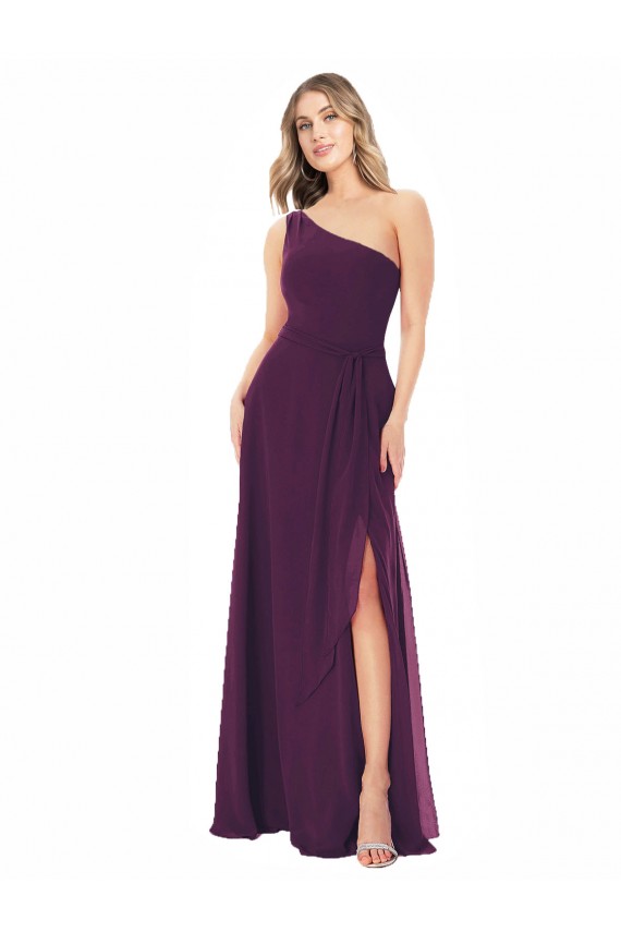 Sleeveless Grape A-Line One Shoulder Formal Dress / Bridesmaid Dress Lincoln