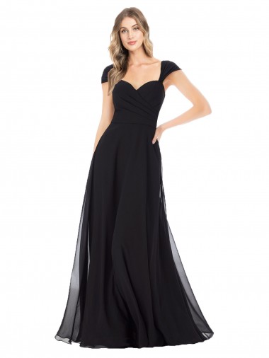 Cap Sleeves Black A-Line Sweetheart Bridesmaid Dress Lincoln