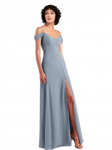 Sleeveless Dusty Blue A-Line Off the Shoulder Formal Dress / Bridesmaid Dress Lincoln