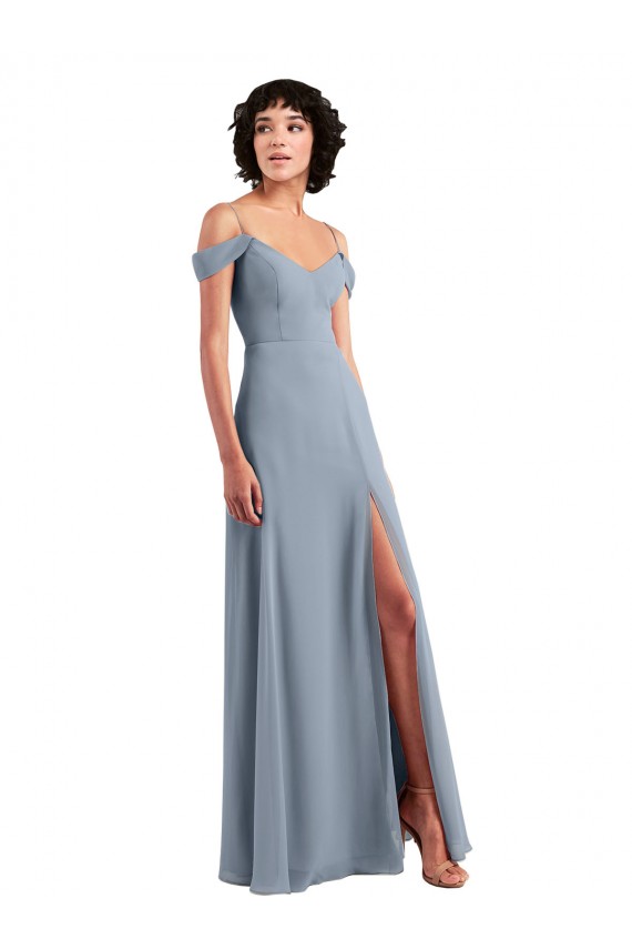 Sleeveless Dusty Blue A-Line Off the Shoulder Formal Dress / Bridesmaid Dress Lincoln