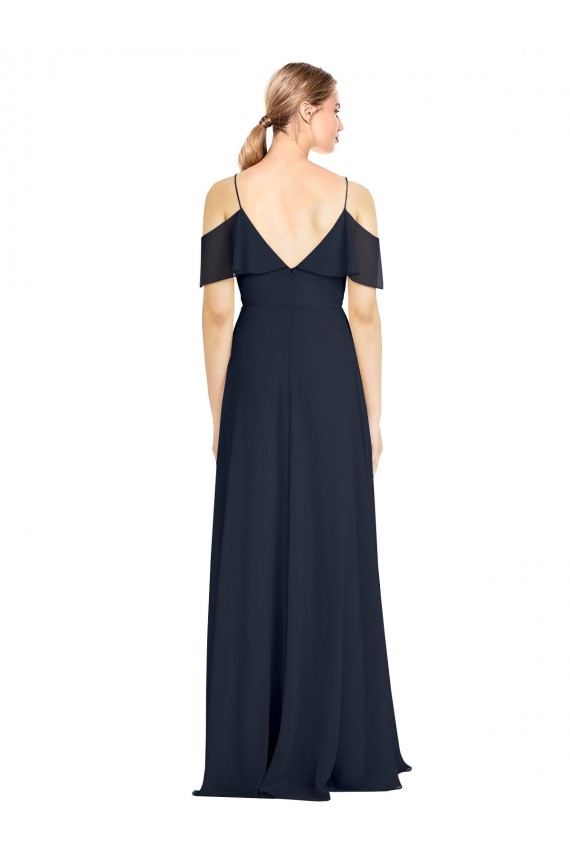 Sleeveless Dark Navy V-Back A-Line Off the Shoulder Bridesmaid Dress Lincoln