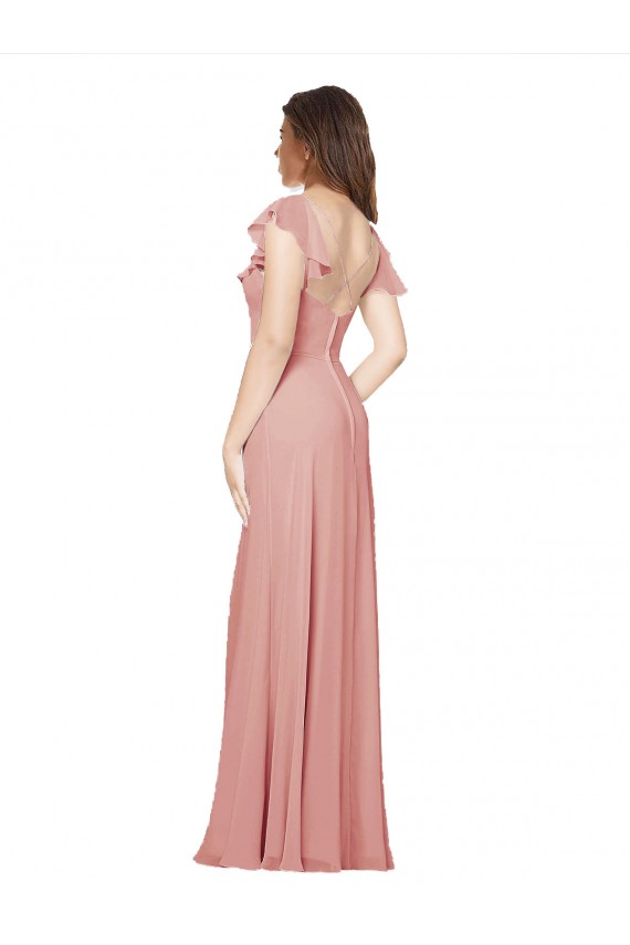 Flutter Sleeves Bliss Pink Criss Cross Back A-Line V-Neck Bridesmaid Dress / Evening Dress Lincoln